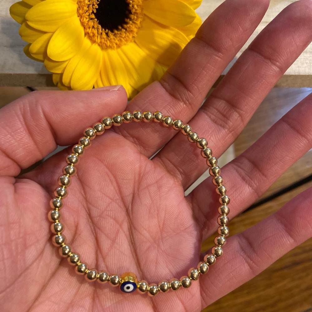 Handmade Evil Eye Gold Bead Bracelet